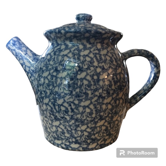 Vintage Workshops of Gerald Henn Blue Sponge Teapot - NWOT - Picture 1 of 8